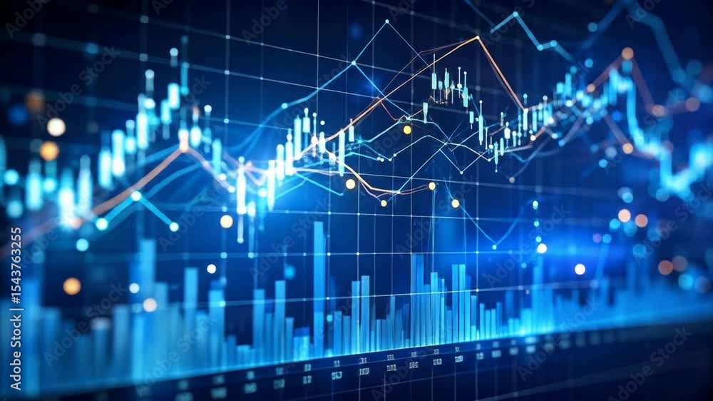 Poster dynamic financial graphs representing data and trends in a digital background