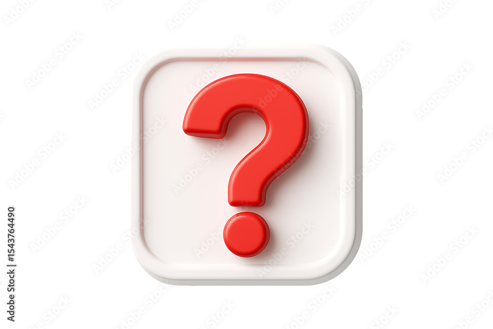Poster help and support icon – red 3d question mark symbol