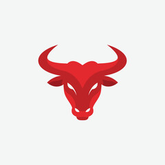 Stylized red bull head vector with bold geometric design. Frontal view, minimalistic style, vibrant red tones on white background. Perfect for logos, posters, and graphic projects.