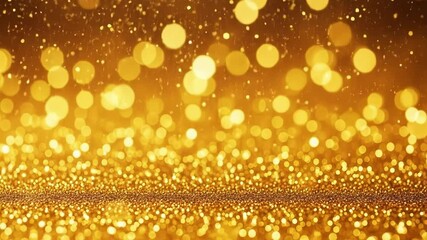 A shimmering gold glitter background with sparkling lights creates a festive and glamorous backdrop - Powered by Adobe