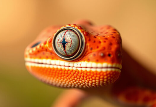 Close-up of vibrant orange gecko eye, detailed texture, reptile portrait