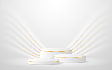 White podium with elegant gold lines for the best awards or product display. stage or podium. vector illustration	
