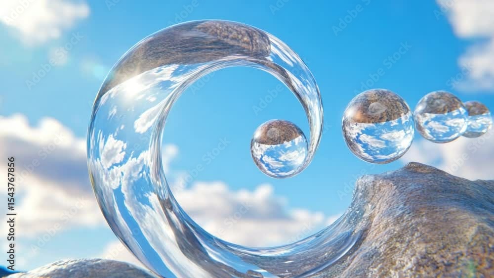 Poster abstract water spiral: a mesmerizing spiral of crystal-clear water gracefully curves through a vibra