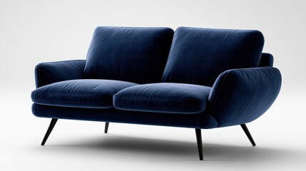 Fototapeta premium A contemporary two-seat sofa in rich velvet showcases elegance and comfort, ideal for adding a touch of luxury to any modern living space.