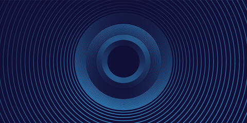 Abstract blue glowing geometric lines on dark blue background. Modern shiny blue circle lines pattern. Futuristic technology concept