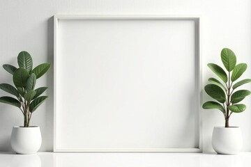 Blank minimalist square frame, pure white background, border, template, decor