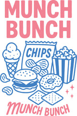 Assorted snacks and fast food flat vector bright colors