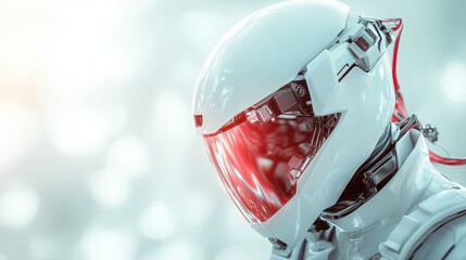 A stunning close-up of a futuristic white robot with a sleek visor, embodying advanced technology and the potential of robotics in our future vision.