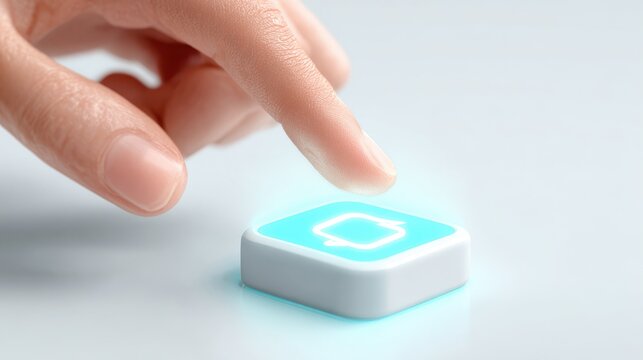 Finger pressing glowing square button - Powered by Adobe