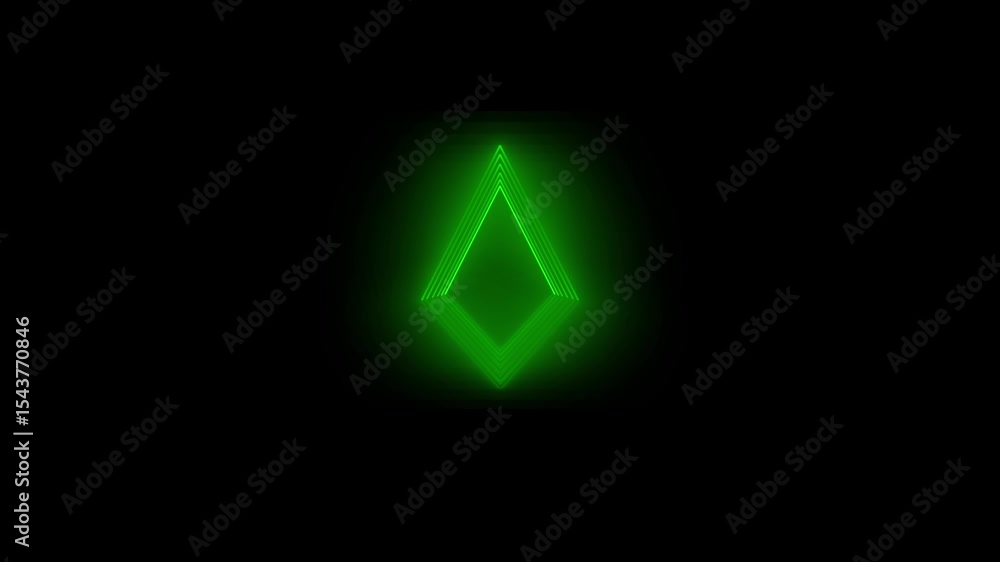 Poster 4k neon glowing triangle tunnel with light lines on a transparent background. flying through a neon 