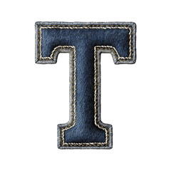 denim alphabet letter "T" made of jeans fabric isolated on transparent background png