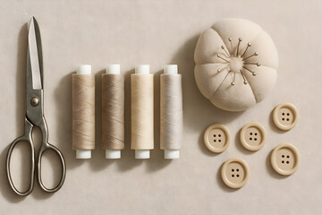 Sewing tools thread pin cushion and buttons