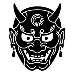Obraz premium Black and white Oni mask illustration, Japanese demon face, vector design