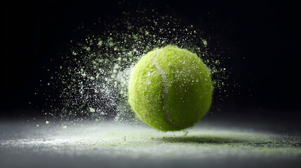 Freeze Motion Shot of Flying Tenis Ball Containing Light Green Powder