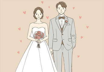 bride and groom with wedding rings Vectors illustrations	