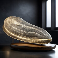 Cybernetic Mammoth Tusk Fossil with Glowing Nanowires on Industrial Display