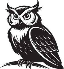 Fototapeta premium Owl vector illustration black and white graphic design art image on a white background