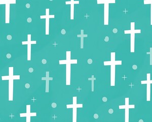 Obraz premium Teal background with white crosses and dots