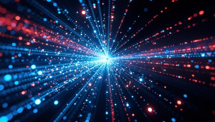 Abstract digital data flow background with glowing particles representing technology and connection