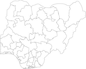 Outline of Nigeria Map with Administrative Borders and Internal Regions 