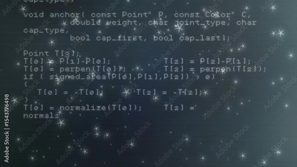 Poster opening code editor with star overlay scrolling upward showing c++ geometry and intersect routines