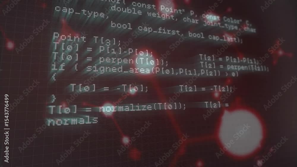 Poster at load code scrolling upward showing c++ intersect logic for network graph visualization