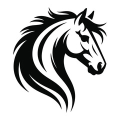 Black and White Stylized Horse Head Profile Elegant Monochrome Equestrian Animal Design Graphic
