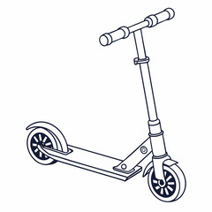 Line drawing of a modern scooter with two wheels and handlebar  