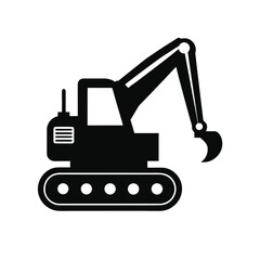 Excavator icon silhouette vector symbol for construction and building.