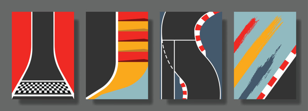 vector set racing background, racing poster, corner, pitstop, race track. flyer, book cover, brochure	