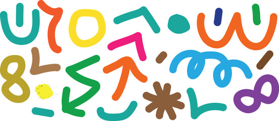 Vibrant Vector Set of Colorful Letters, Numbers, Arrows, and Symbols – Hand-Drawn Abstract Elements for Modern Design and Creative Art Projects