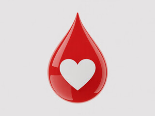Red Blood Drop with White Heart Icon 3D Render