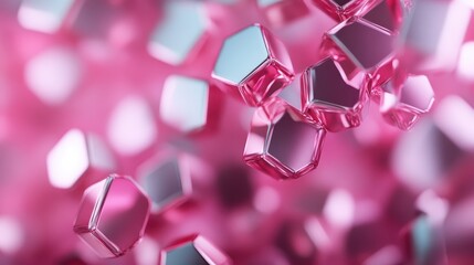 A mesmerizing arrangement of hexagonal shapes in vibrant pink hues reflects light, creating a captivating visual representation of beauty and abstraction.
