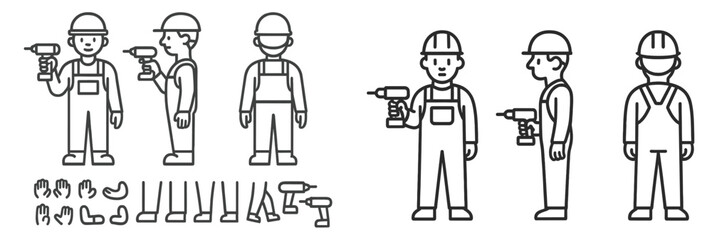 Construction workers demonstrating tool usage in an outdoor setting during daytime activities