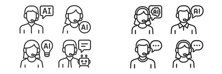 Illustration of communication between people and AI technology in a modern workspace