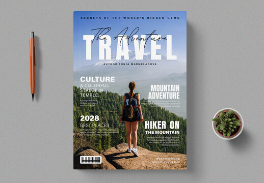 Adventure Travel Magazine Cover Design Template for Creative Layout