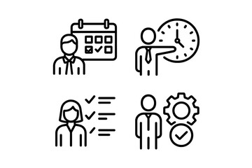 Business planning and scheduling icons representing time management and project organization in a corporate setting