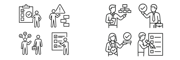 Infographics illustrating team collaboration and project management in a modern office environment