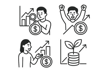 Illustrations of financial growth and the journey of success in business and investment strategies