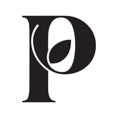 LOGO design, using the letter "P", symmetrical, simple, serif, black, vector, pure white background,
