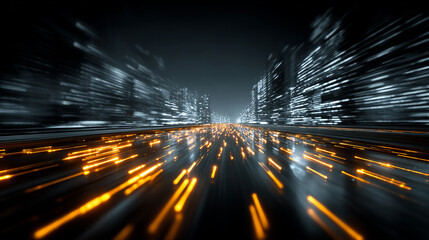 Night city driving fast speed lights blur motion