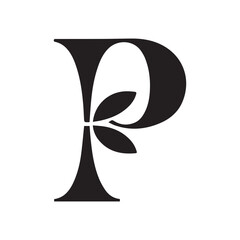 LOGO design, using the letter "P", symmetrical, simple, serif, black, vector, pure white background,