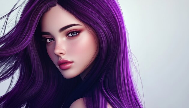 Gorgeous Brunette Beauty: Stunning Portrait Of A Model With Luscious, Healthy Hair, Flawless Makeup, And Stylish Amethyst Jewelry. Shampoo And Fashion Advertisement.