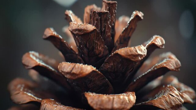 A detailed view of a pinecone on a wooden table