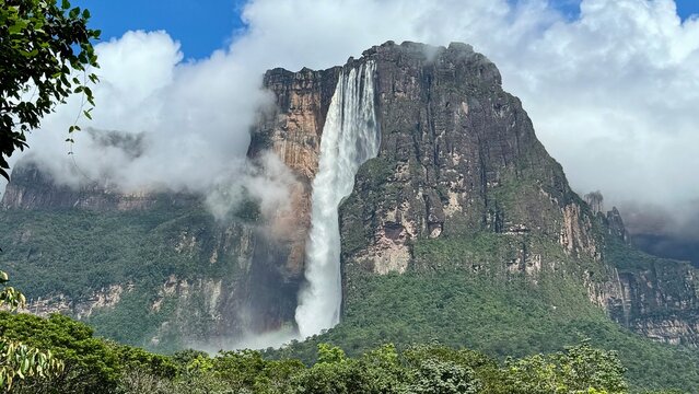 Angel Falls and Auy&aacute;n Tepui Mountain in Venezuela