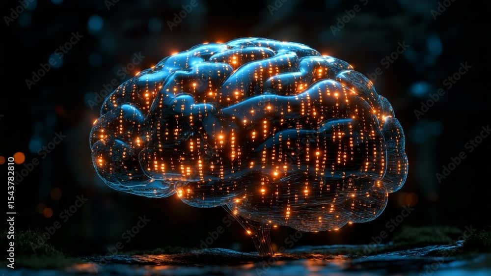 Leinwandbilder Brain Network Visualization: A captivating depiction of a human brain rendered in a futuristic style, showcasing intricate neural connections and data processing through glowing nodes and pathways.