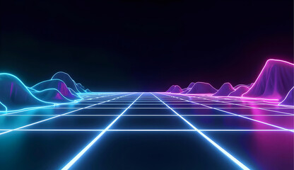 Glowing grid lines on matte black background