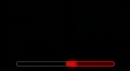 Red Progress Bar Loading: Simple glowing red and black bar on a dark background, symbolizing uploading, downloading, or system processing.