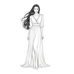 Fototapeta premium Beautiful Young Woman Pencil Sketch – Realistic Female Portrait Line Art
