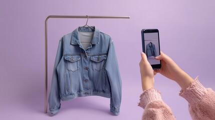 Clothing Seller Stages Folded Thrift Finds for Product Photography Before Uploading to Platform
